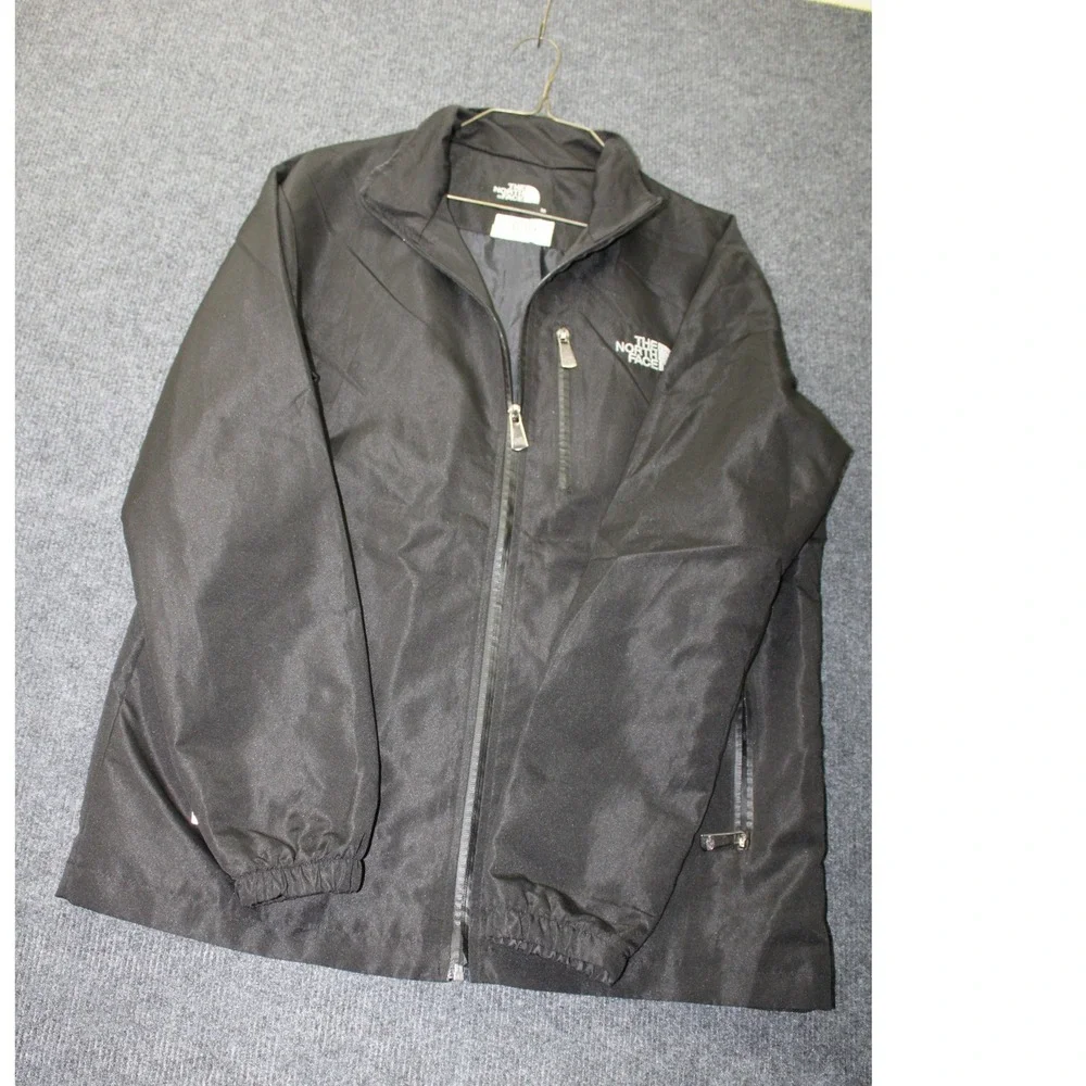 The North Face Mens Black Full Zip Windbreaker Jacket Size M Embroidered Logo